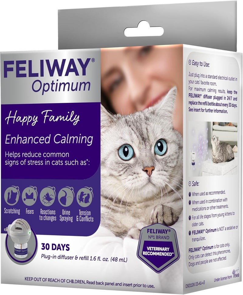 Feliway ® أوبتيموم 30 يومًا جهاز تهدئة القطط مع فواحات الفيرومونات، 48 مل - يساعد في تقليل علامات التوتر الشائعة لدى القطط والهررة، تهدئة محسّنة - Image 2